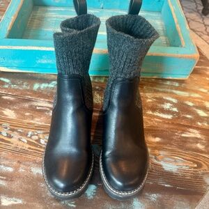 Women's pull on ankle boots, NWOT, 7, Black with wool shaft, 2" heel